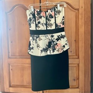 White and Black Peplum Floral Dress
